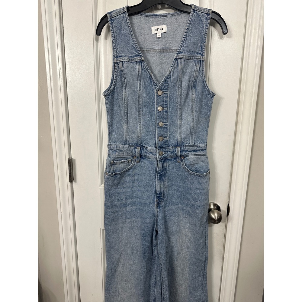 Pistola Grover Denim Jumpsuit Light Wash Wide Leg Sleeveless P00071031RJ ESNCE M